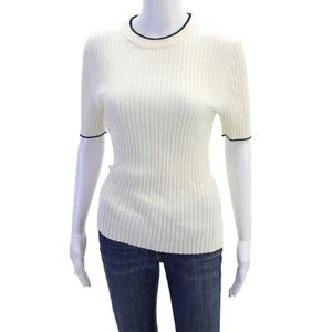 Anna Quan Womens Short Sleeves Crew Neck Sweater White Black Cotton Size 14